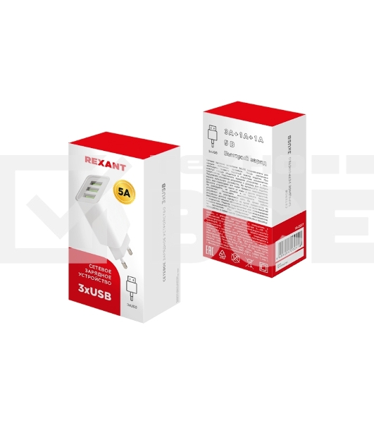 Сетевое зарядное устройство Rexant 3 x USB, 5V, 3 А + 1 А + 1 А, белый