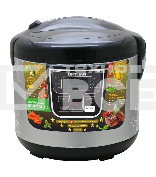 Мультиварка OPTIMA MC-5101 (11 реж., Led-диспл., антиприг.покр.чаши, электр. упр.,аксесс.,5л,900Вт) черный цветы