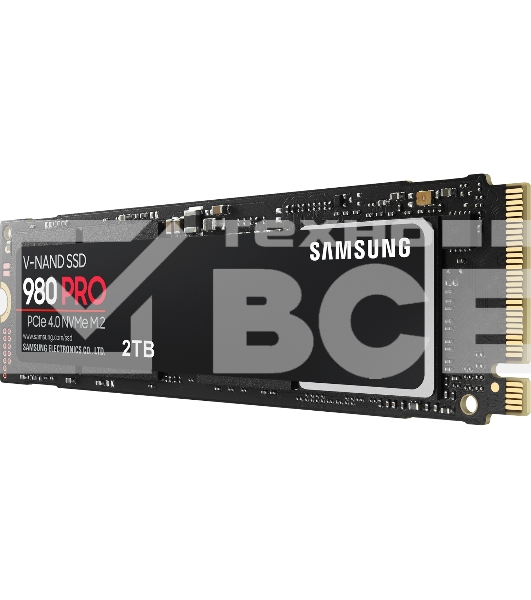 Накопитель SSD Samsung 980 PRO, 2TB, PCIe 4.0 x4, M.2 2280, NVMe, R/W 7000/5000