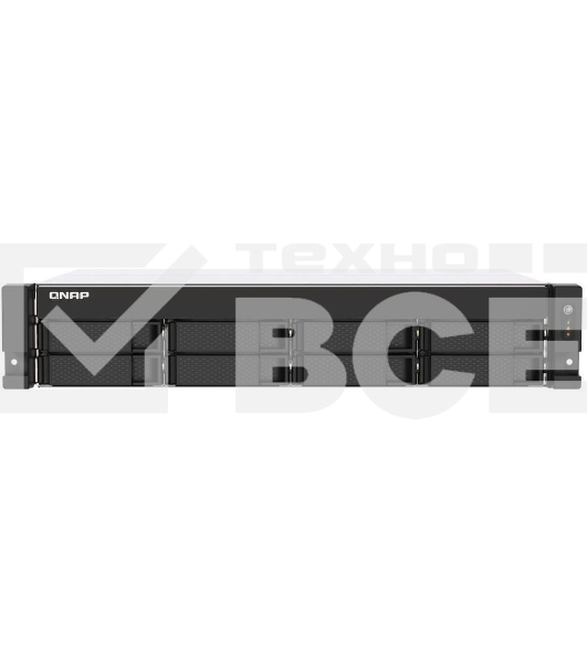 Сетевое хранилище SMB QNAP TS-873AeU-4G NAS 8x3.5/2.5 SATA/SSD trays, 2 x M2 PCIe, 2x 2.5 GbE, 2U rackmount, 1 PSU. AMD Ryzen V1500B 4-core/8-thread 2.2 GHz processor, 4 GB DDR4 RAM (1*4 GB) up to 64GB (2*32 GB). W/o rail kit RAIL-B02