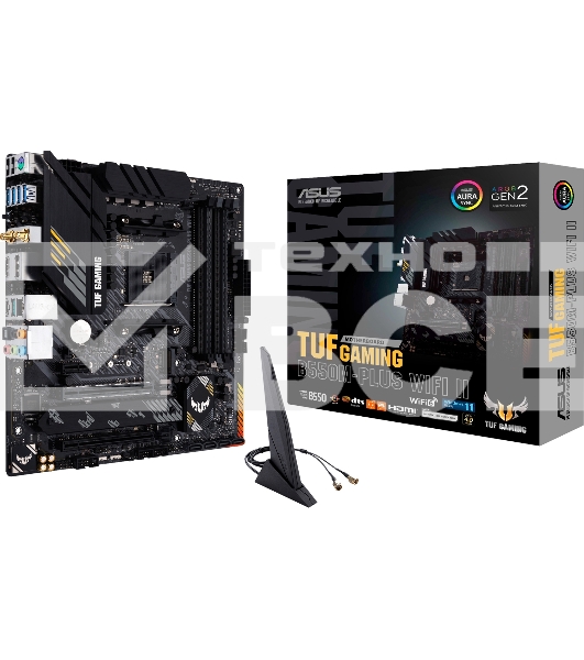 Материнская плата ASUS TUF GAMING B550M-PLUS WI-FI II, AM4, AMD B550, 4xDDR4, 4xSATA, 2xM.2, 1xPCIe 4.0 x16, 1xPCIe 3.0 x4, 1xPCIe x1, 1xDP, 1xHDMI, 1x 2.5Gb LAN, 1xUSB-C 3.2 Gen 2, 4xUSB-A 3.2 Gen 1, 2xUSB-A 2.0, 5x3.5 мм, TOSLINK, 7.1, mATX