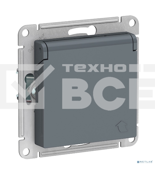 Механизм розетки 1-м СП AtlasDesign 16А IP20 с заземл. защ. шторки с крышкой грифель