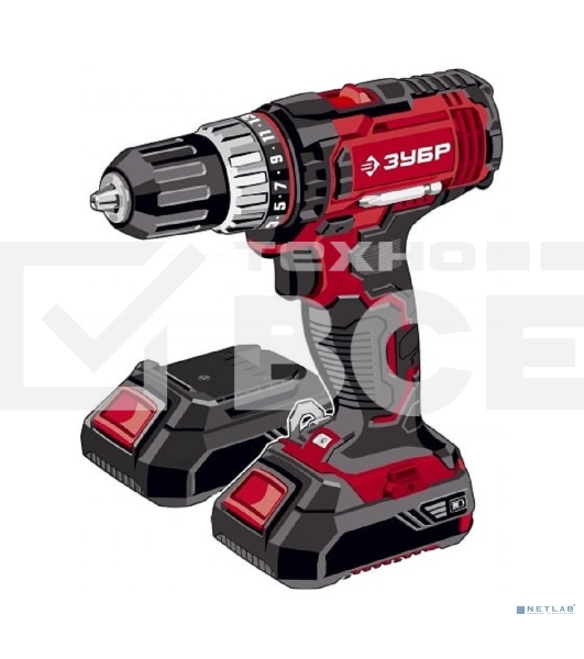 Дрель-шуруповерт аккумуляторная Зубр ДШУ-185-22, Аккумуляторный, 18В, 2 АКБ, Ударный, Кейс