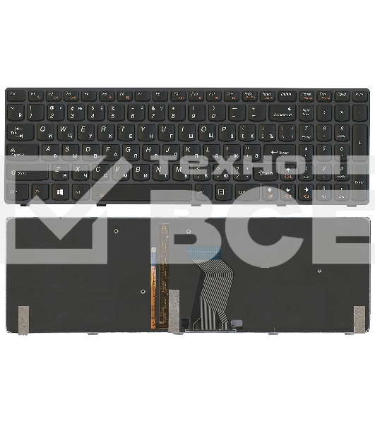 Клавиатура для ноутбука Lenovo IdeaPad Y580 черная с черной рамкой с подсветкой