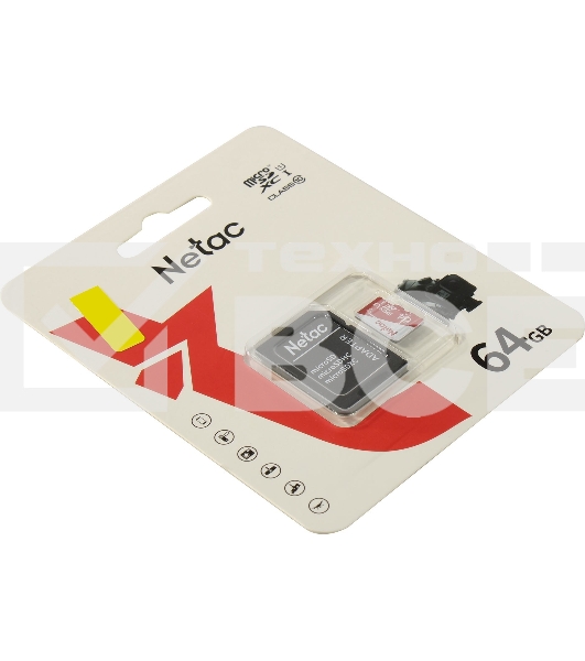 Карта памяти Netac P500 ECO 64GB MicroSDXC U1/C10 up to 80MB/s, retail pack with SD Adapter