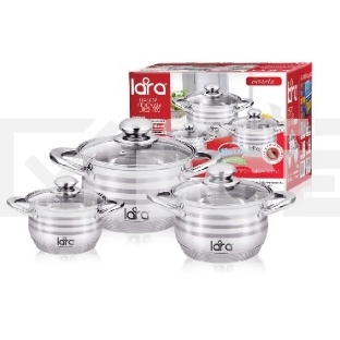 Набор посуды Lara LR02-100 Sonata 6пр. LR02-100 Набор посуды Lara Sonata, 6 пр., (кастр. 2.1 л + 3.9 л + 6.5 л) стеклян. крышки