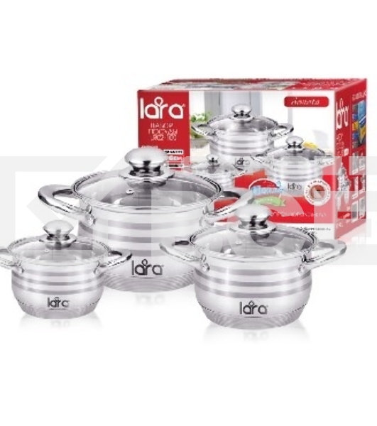 Набор посуды Lara LR02-100 Sonata 6пр. LR02-100 Набор посуды Lara Sonata, 6 пр., (кастр. 2.1 л + 3.9 л + 6.5 л) стеклян. крышки