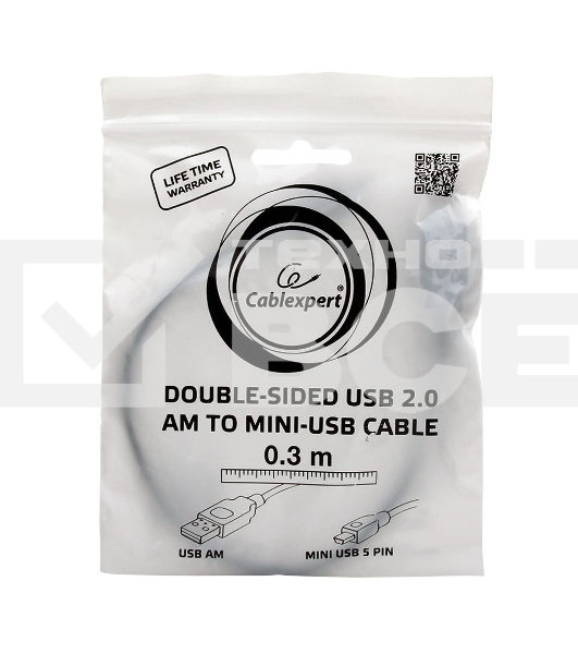 Кабель Gembird/Cablexpert CC-5PUSB2D-0.3M Кабель USB 2.0 , мультиразъем USB, AM/miniB 5P, 30sm, пакет 