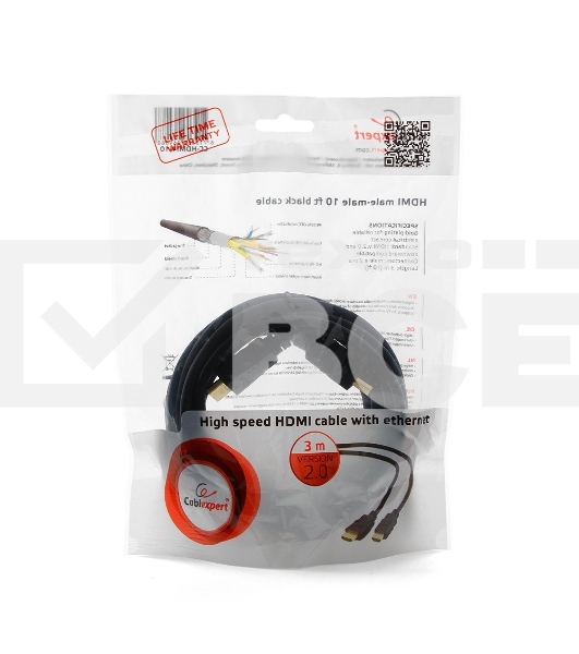 Кабель Cablexpert HDMI CC-HDMI4-10, 19M/19M, v2.0, медь, позол.разъемы, экран, 3м, черный, пакет