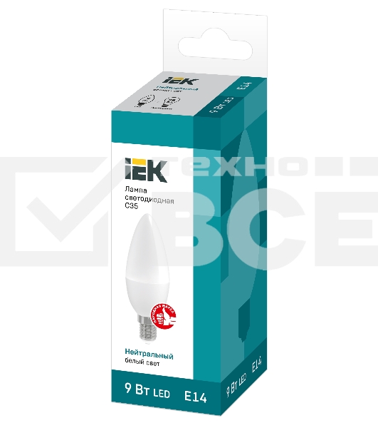 Лампа светодиодная LED 9Вт 230В 4000К E14 свеча LLE-C35-9-230-40-E14 IEK