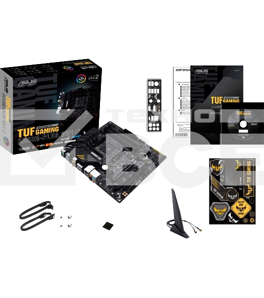 Материнская плата ASUS TUF GAMING B550M-PLUS WI-FI II, AM4, AMD B550, 4xDDR4, 4xSATA, 2xM.2, 1xPCIe 4.0 x16, 1xPCIe 3.0 x4, 1xPCIe x1, 1xDP, 1xHDMI, 1x 2.5Gb LAN, 1xUSB-C 3.2 Gen 2, 4xUSB-A 3.2 Gen 1, 2xUSB-A 2.0, 5x3.5 мм, TOSLINK, 7.1, mATX