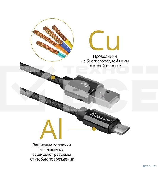 Кабель Defender USB2.0 TO MICRO-USB 1M BLACK USB08-03T