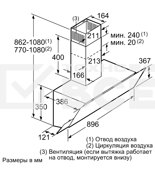 Наклонная вытяжка Bosch DWK095G60T для настенного монтажа, максимальная производительность 630м3/ч, 90см, цвет: черный