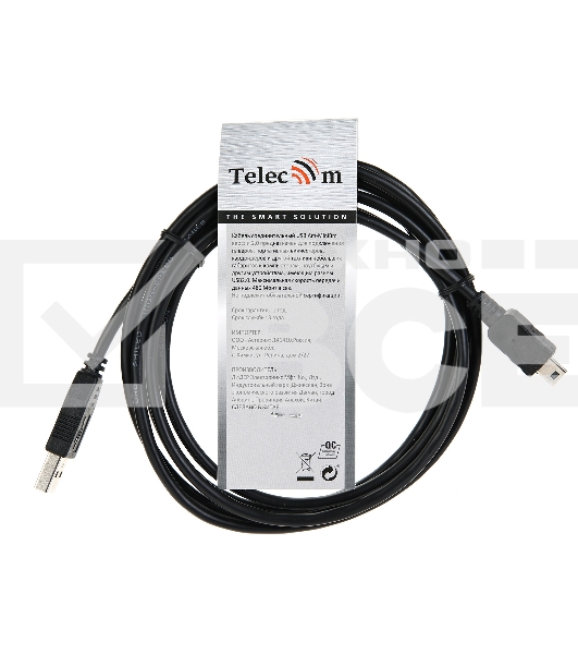 Кабель USB 2.0 A-->mini-B 5P (1.8 м) черный, Telecom<TC6911BK-1.8M>