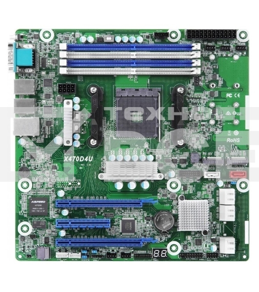 Материнская плата ASRock X470D4U/VN, AM4, AMD X470, 4xDDR4 (ECC), 6xSATA, 2xM.2, 1xPCIe x16, 1xPCIe x8, 2xGb LAN, 2xUSB 3.0, VGA, 3xRJ-45, mATX