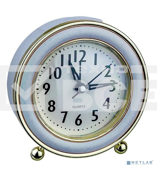 Часы-будильник Perfeo Quartz 'PF-TC-016', круглые диам. 10,5 см, подсветка, синие