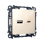 Комплект механизма розетки ALFA Бежевый глянец 2USB A+C 20W (быстрая зарядка) QUANT (AP3110, VM177) MA311010, фото6