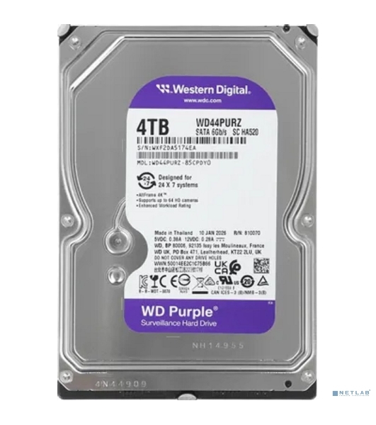 Жесткий диск Western Digital 4TB 5400 Purple Pro Surveillance, Cache 128MB