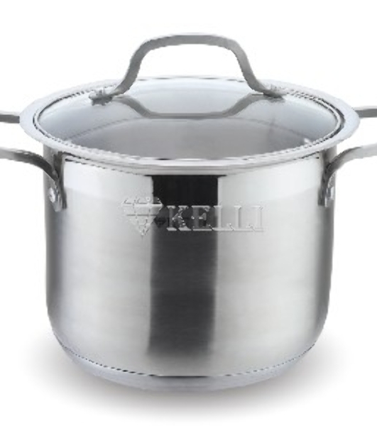 Кастрюля Kelli KL-4237 26,0 л Объем 26 л. Высокач. нерж. сталь. 5-слойное капсульное дно. Подходит для индукции. Стекл. жаропрочная крышка с паровыпуском диаметром 34 см. Удобные термостойкие клепаные ручки. Матовая внутри и снаружи. Мерная шкала внутри.