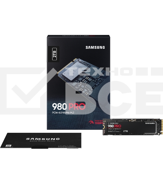 Накопитель SSD Samsung 980 PRO, 2TB, PCIe 4.0 x4, M.2 2280, NVMe, R/W 7000/5000