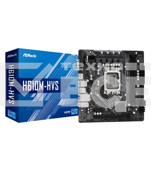 Материнская плата ASRock H610M-HVS, LGA 1700, Intel H610, 2xDDR4, 4xSATA, 1xPCIe 4.0 x16, 1xPCIe x1, 1xHDMI, 1xVGA, 1x 1Gb LAN, 2xUSB-A 3.2 Gen 1, 4xUSB 2.0, 3x3.5 мм, 7.1, mATX