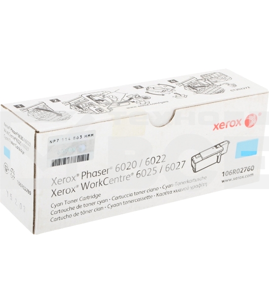Картридж лазерный XEROX 106R02760 голубой для Phaser 6020/22/WC 6025/27 (1000 стр.)(Channels)