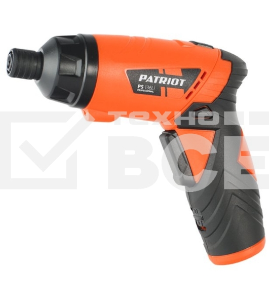 Отвертка аккумуляторная PATRIOT PS 136Li Li-Ion, 3.6 В/1,5 Ач, Реверс, 200 об/мин, 3,5 Нм, патрон: НЕХ 1/4