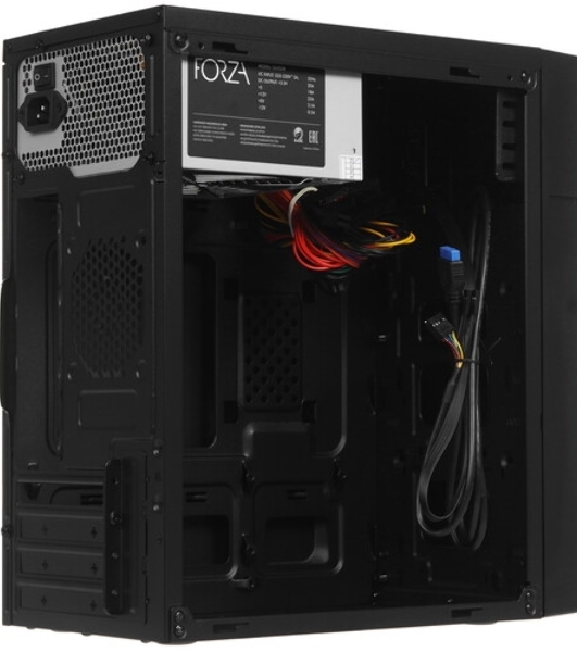 Компьютерный корпус с блоком питания 450Вт. Сase Forza mATX, 450W, 2xUSB 3.0, Black, w/o FAN, 12 см fan PSU, power cord