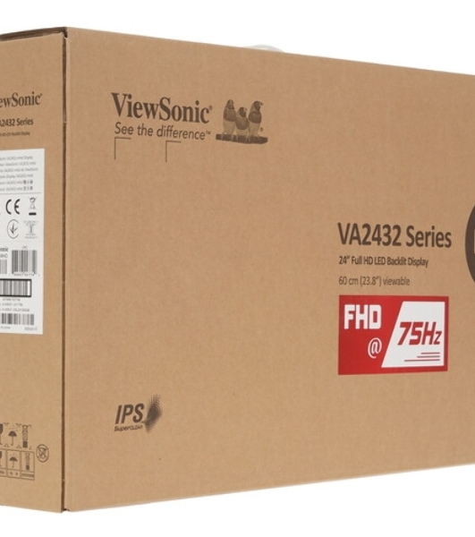 Монитор 23.8' ViewSonic VA2432-MHD-3 IPS 1920x1080, 75 Гц, 4 мс, 16:9, 250 кд/м², VGA, HDMI 1.4, DP 1.2, 3.5 Jack, динамики (2x2 Вт), черный