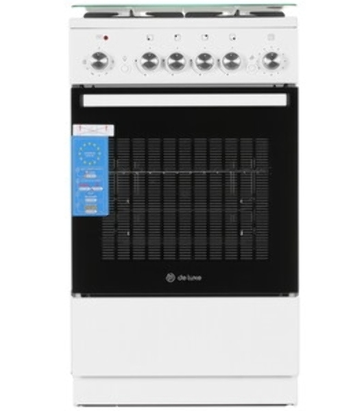 Плита комбинированная De Luxe 5040.40ГЭ (КР) ЧР белый, конфорок 4 шт, духовка 43 л, 50 см x 85 см x 50 см