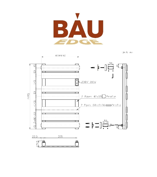 Полотенцесушитель дизайнерский электрический BAU Spectrum Gun Grey 70х40, подключение справа, темно-