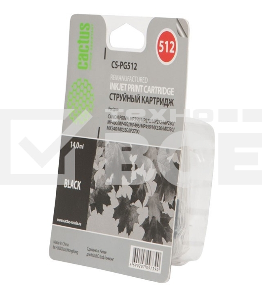 Картридж струйный Cactus CS-PG512 черный (14 мл) для Canon Pixma iP2700/MP240/MP250/MP260/MP270/MP272/MP280/MP480/MP490/MP492/MP495/MX320/MX330/MX340/MX350