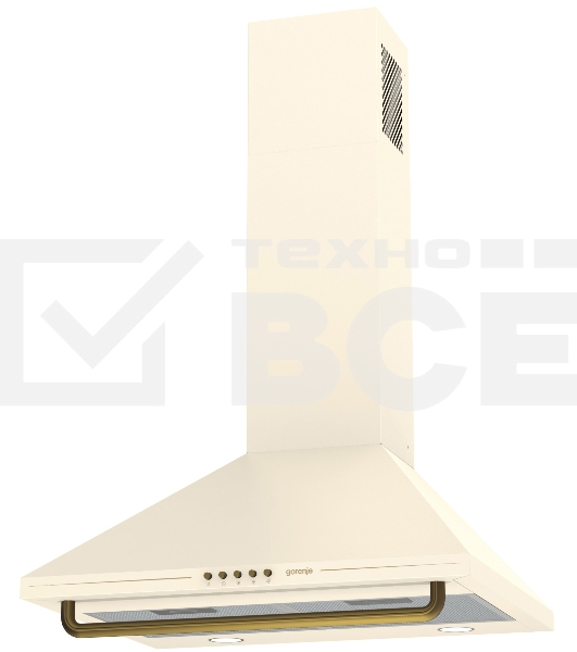 Вытяжка Gorenje WHC63CLI ширина 60 см, 650 м3/ч, Отвод воздуха и рециркуляция, цвет: слоновая кость