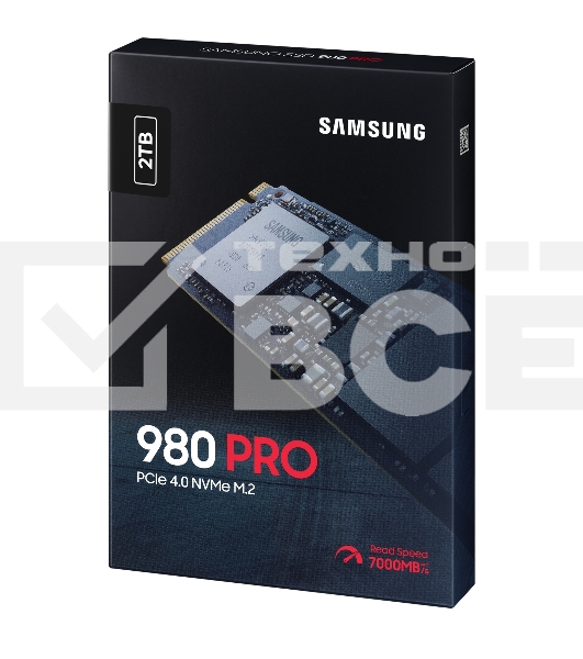 Накопитель SSD Samsung 980 PRO, 2TB, PCIe 4.0 x4, M.2 2280, NVMe, R/W 7000/5000