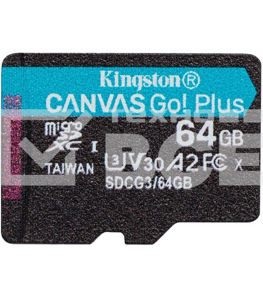 Флеш карта Kingston 64GB microSDXC Canvas Go Plus 170R A2 U3 V30 Single Pack w/o ADP EAN: 740617301175