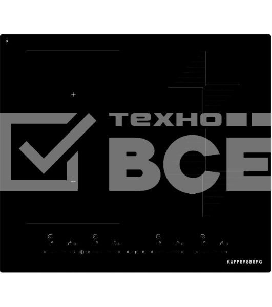 Варочная поверхность Kuppersberg ICI 616 60 см, индукция, High-Tech, inverter, прямой край, 9 уровней мощности, бустер, Stop and Go, Bridge zone, автоматическое отключение, таймер, индикатор остаточного тепла, сенсорное/слайдерное управление, цвет черный