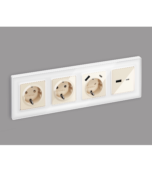 Комплект механизма розетки ALFA Бежевый глянец 2USB A+C 20W (быстрая зарядка) QUANT (AP3110, VM177) MA311010