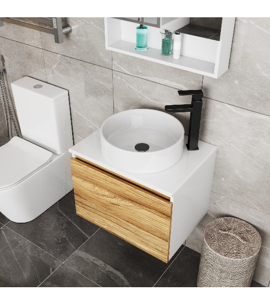 Комплект для ванной, 3 предмета (Тумба Bau Dream Blackwood 80, раковина BAU Dream круглая D41, смеситель для раковины высокий Hotel Black, черный)