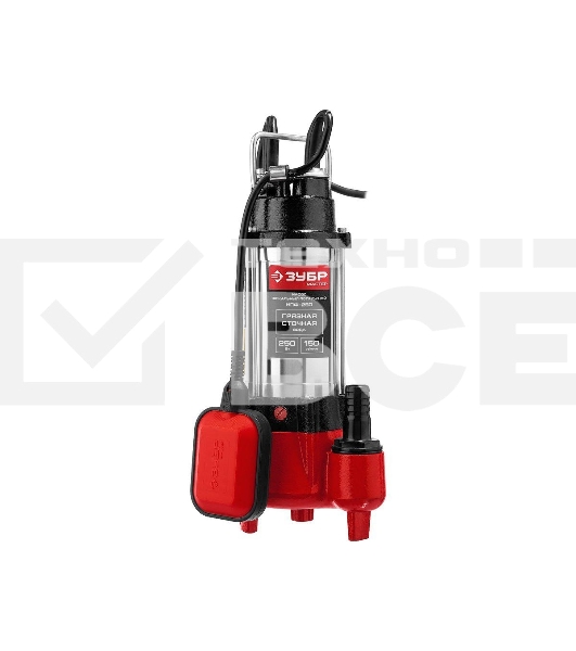 Насос ЗУБР НПФ-250 фекальный погружной 250Вт пропускная способность 150 л/мин напор 7.5м чугунн