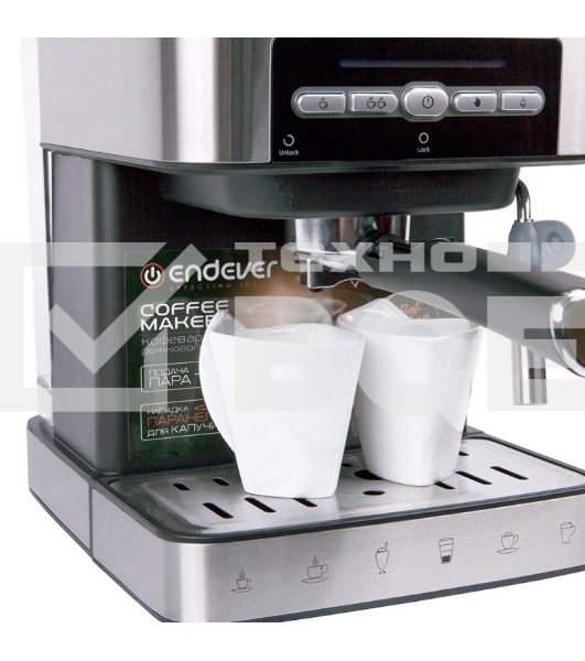 Кофеварка рожковая Endever Costa-1065 серебристый, исп. кофе - молотый, 1.6 л, 1000 Вт, 20 бар.