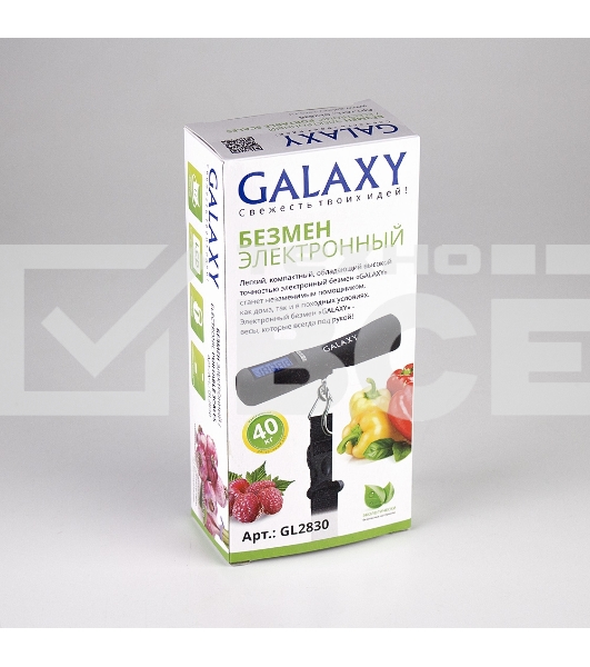 Безмен электронный Galaxy GL 2830, черный, максимальный вес 40 кг, сверхточная сенсорная система датчиков, ЖК-дисплей с подсветкой, цена деления 10 г, функция обнуления массы тары, автомат. отключение, индикатор перегрузки, индикация низкого уровня заряда
