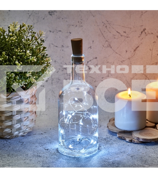 Гирлянда «Роса» с пробкой 2 м, 20 LED, белое свечение, 3хLR44 в комплекте NEON-NIGHT
