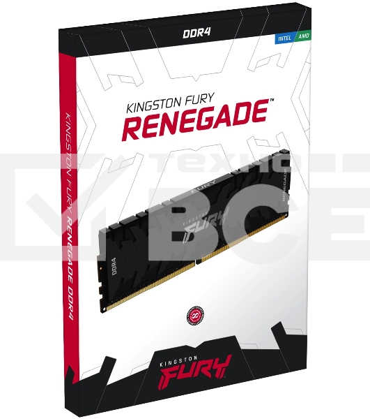 Оперативная память Kingston Fury Renegade, DDR4, 8GB (1x8GB), 3600MHz, CL16, с радиатором, черный