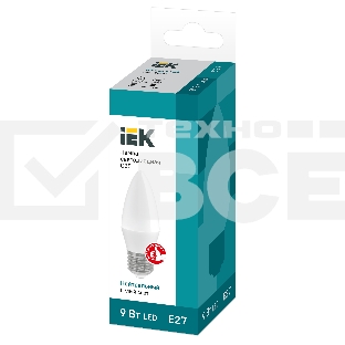 Лампа светодиодная LED 9Вт 230В 4000К E27 свеча LLE-C35-9-230-40-E27 IEK