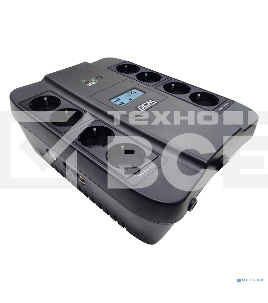 Источник бесперебойного питания Powercom Back-UPS SPIDER, Line-Interactive, LCD, AVR, 550VA/330W, Schuko, USB, black (1456259)