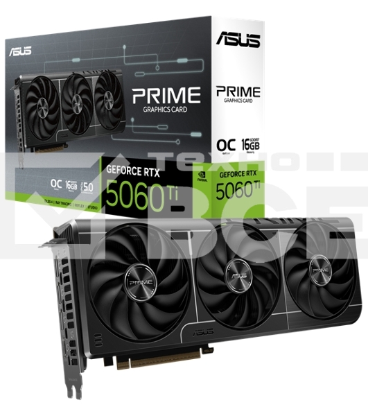 Видеокарта ASUS GeForce RTX 5060 Ti PRIME OC, NVIDIA RTX 5060 Ti, 16 ГБ GDDR7, 128 бит, PCI-e 5.0, 1xHDMI, 3xDP, 2647 МГц