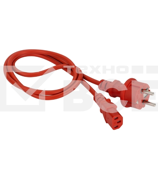 Шнур питания C13-Schuko прямая, 3х0.75, 220В, 10А, красный, 1.5 метра