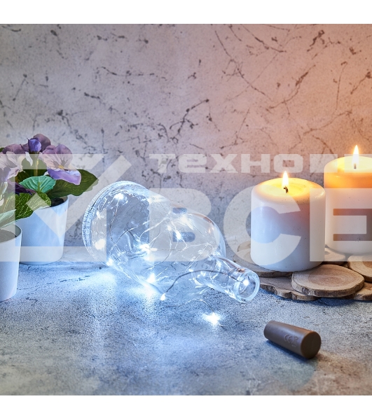 Гирлянда «Роса» с пробкой 2 м, 20 LED, белое свечение, 3хLR44 в комплекте NEON-NIGHT