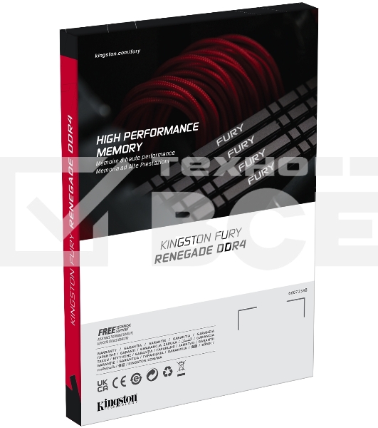 Оперативная память Kingston Fury Renegade, DDR4, 8GB (1x8GB), 3600MHz, CL16, с радиатором, черный