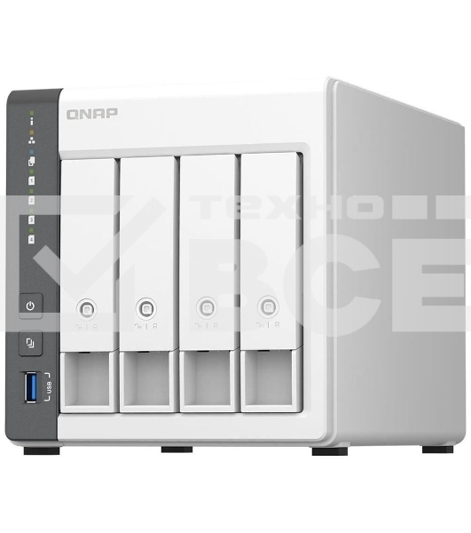 Сетевое хранилище SMB QNAP TS-433-4G NAS 4 HDD trays. ARM 4-core Cortex-A55 2.0GHz, ram 4 Gb (max), 1x1GbE, 1x2.5GbE, 2xUSB 2.0 port,1xUSB 3.2 Gen 1